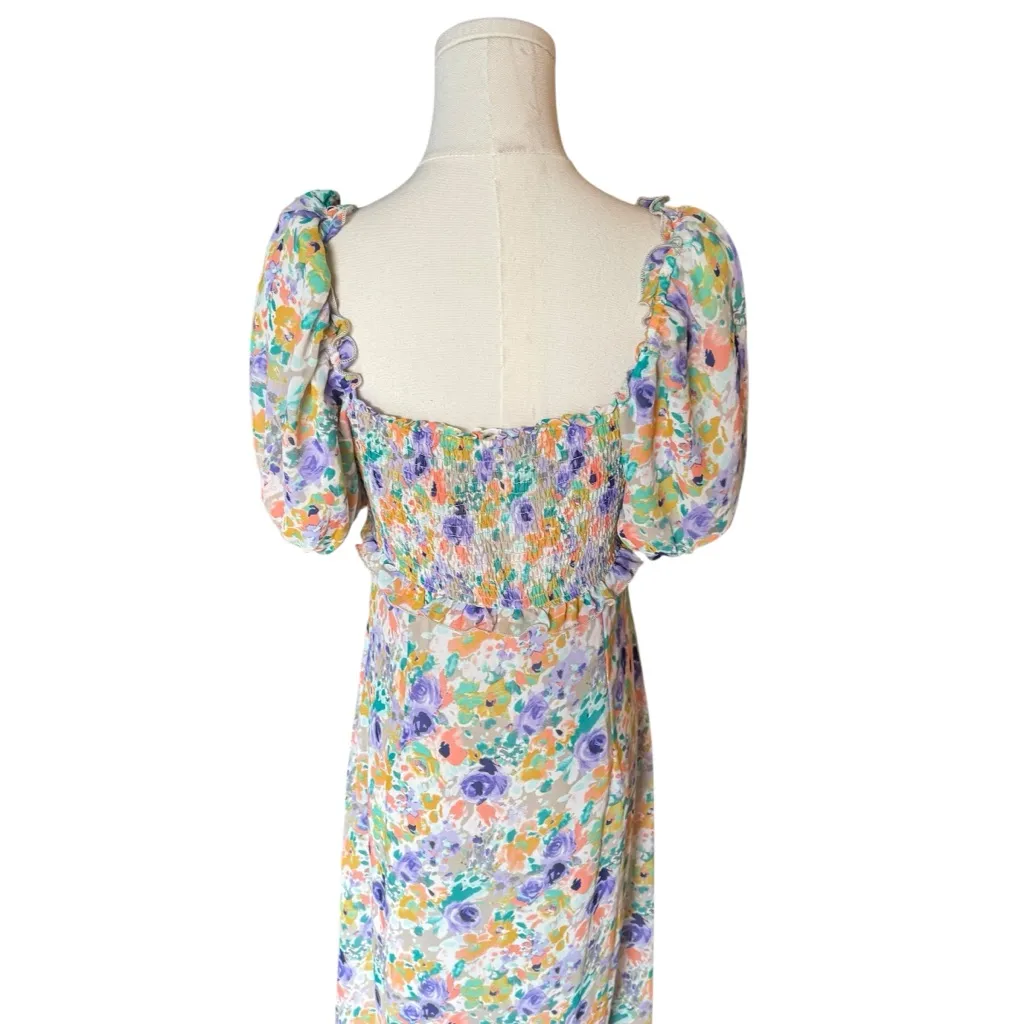 ASTR The Label -Gaia Dress Purple Gen Multi Floral Smocked Puff Sleeve Midi Sz M - Image 6