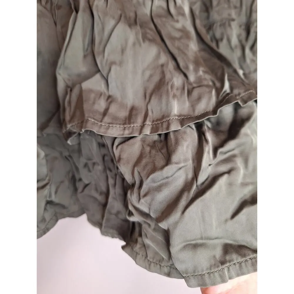 Aerie Women's Size Xtra Small Tiered Ruffle Mini Skirt Olive Green Elastic Waist - Image 5