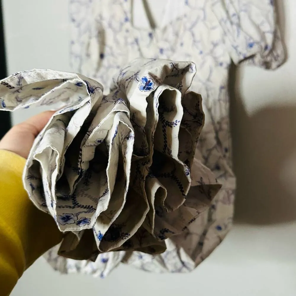 Nicholas Celie White Blue Floral Button Front Print Puff Sleeve Maxi Dress Sz 6 - Image 12