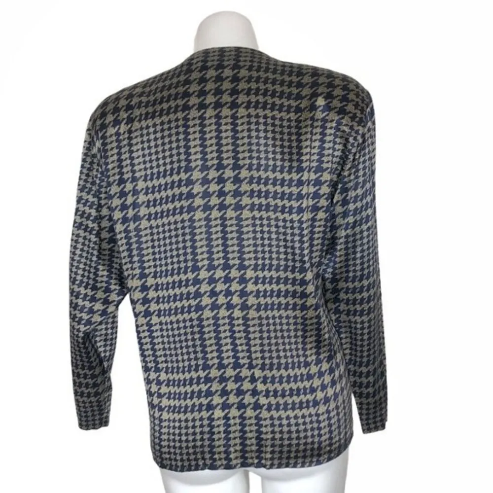 SAKS FIFTH AVENUE Spitalnick 100% Silk Houndstooth Shirt Size 6 VINTAGE - Image 3