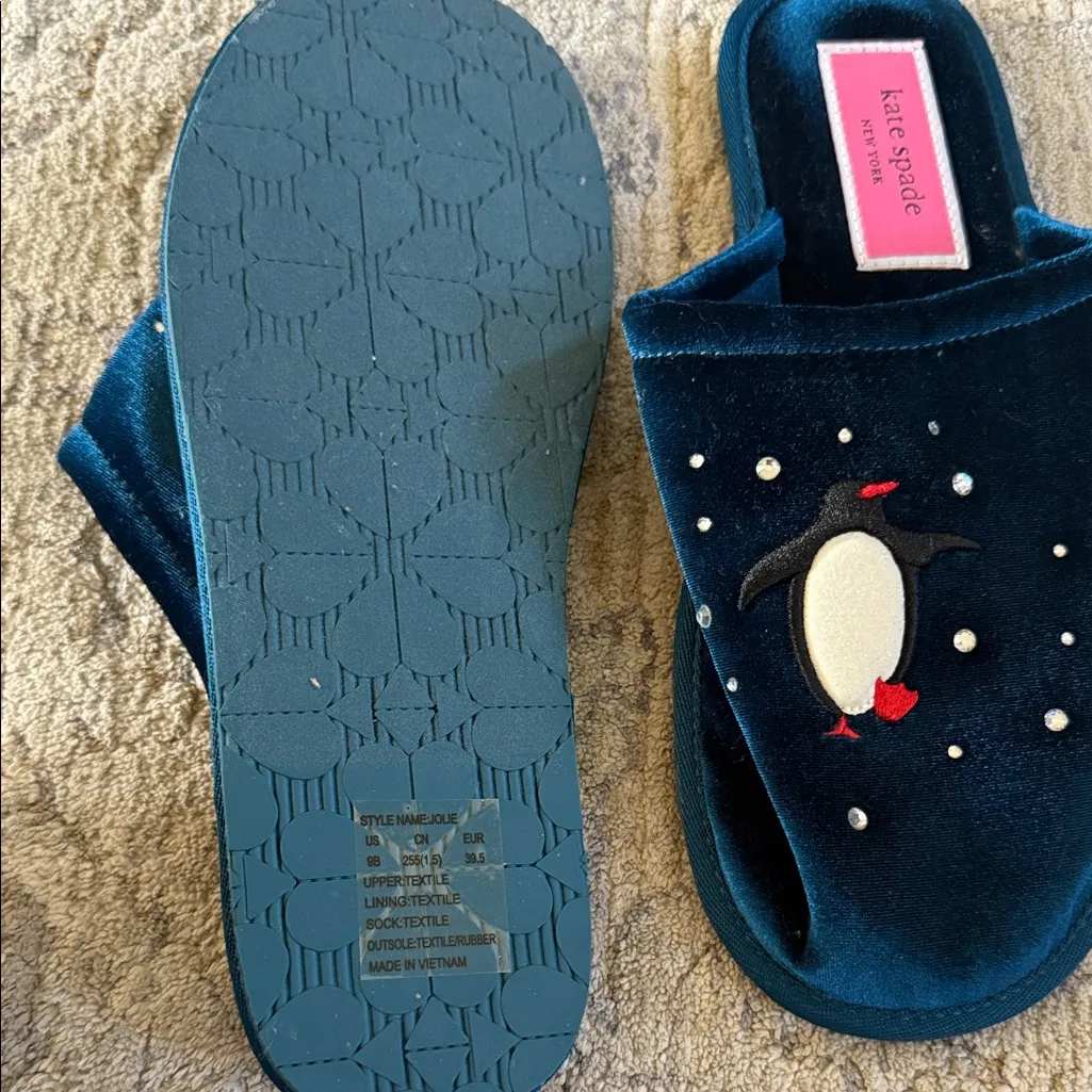 Kate Spade Jolie Teal Penguin Embroidered with blings Slippers/mule/clog 9B NWOT - Image 5