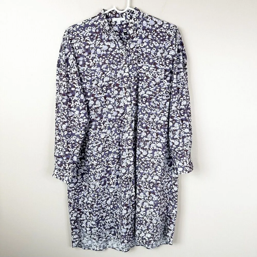 Johnny Was Calme XS Printed Big Shirt Dress Cadet Leopard Spots Cotton Button Up - Image 6