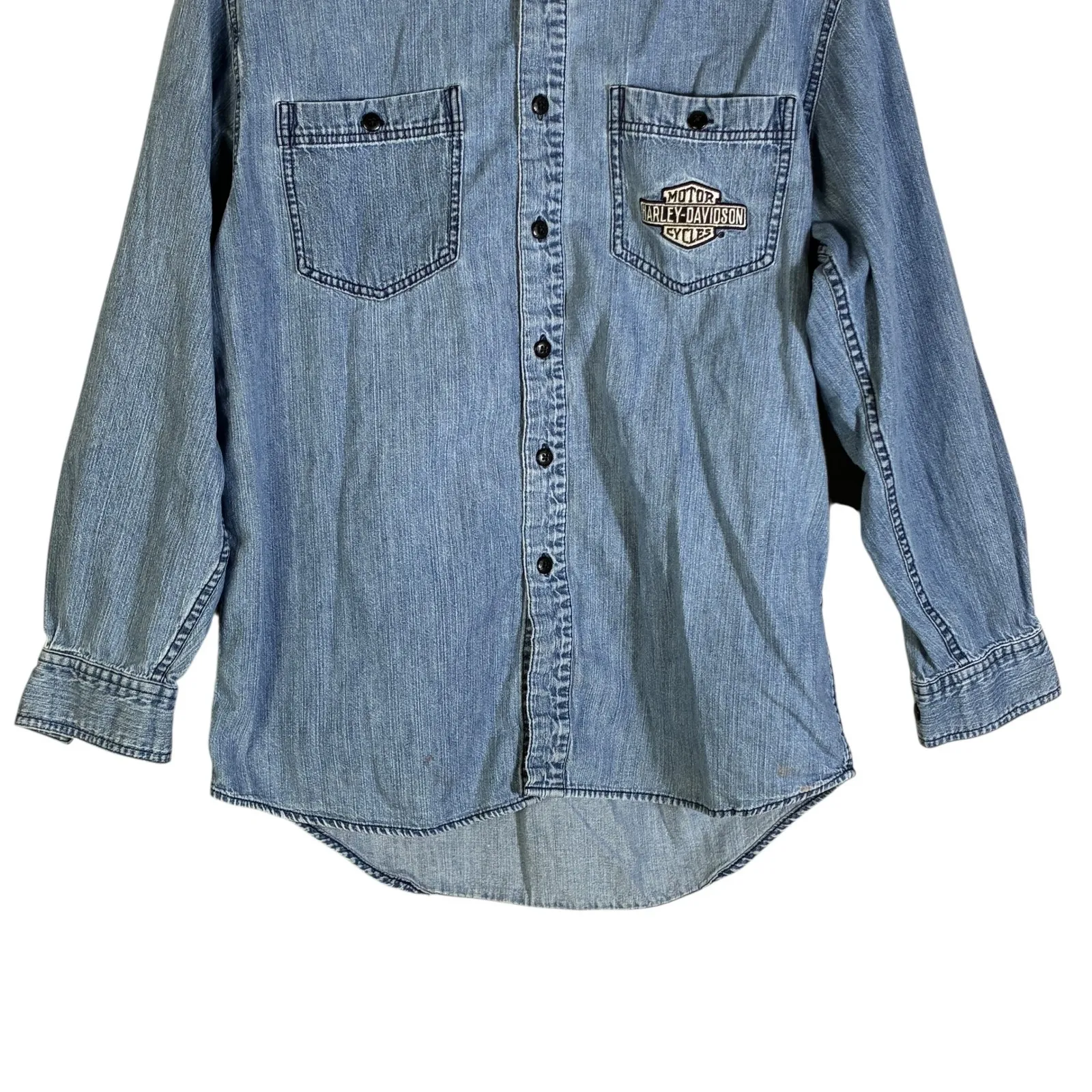 Harley Davidson Denim Button Up Shirt V Twin Power Embroidered Logo Size M Blue Size M - Image 3
