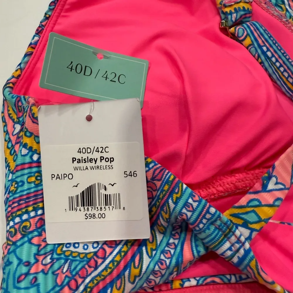 Sunsets Paisley Pop Bikini Set Willa Wireless Paipo 40 D 42 C NWT Blue Size XL - Image 7