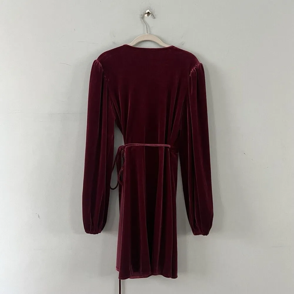NWT Gianni Bini Leighton Merlot Red Velvet Long Sleeve Wrap Mini Dress - Image 4