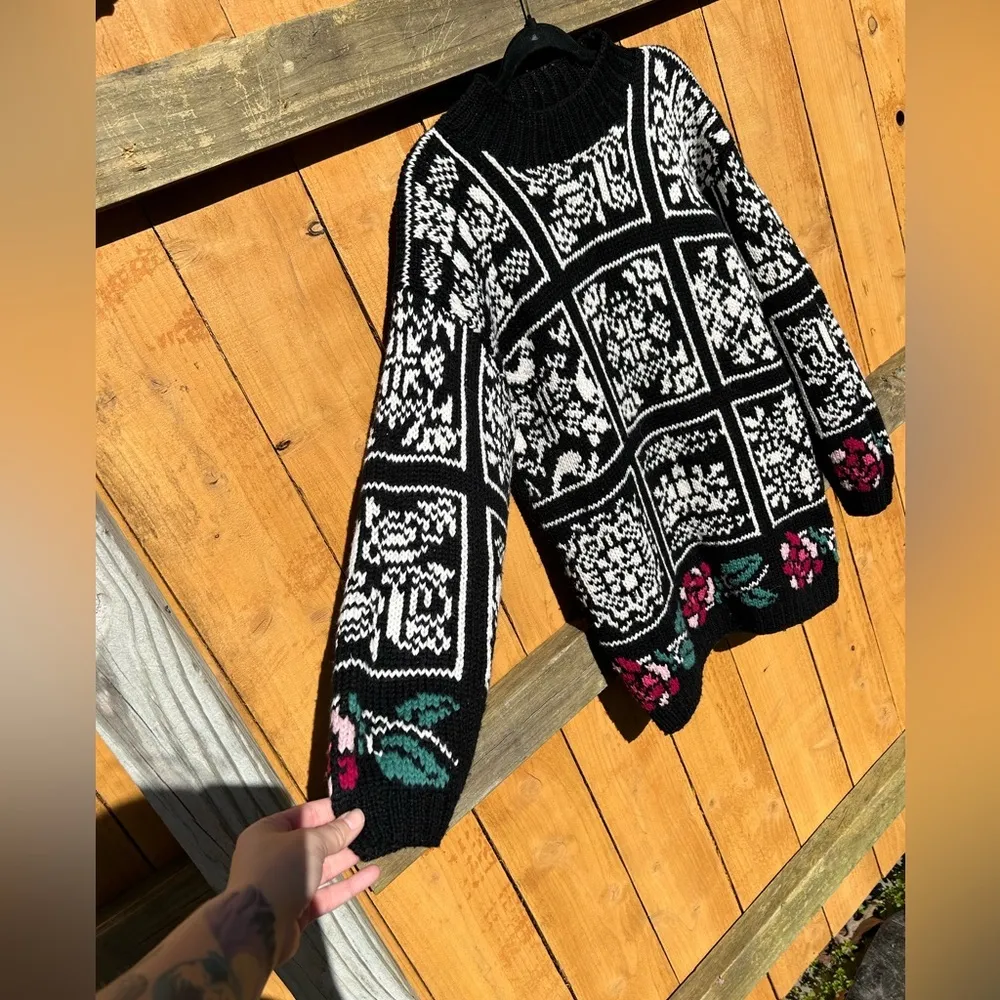Vintage Floral Best American Clothing Sweater Sz medium black 90s cottage fairy White - Image 4