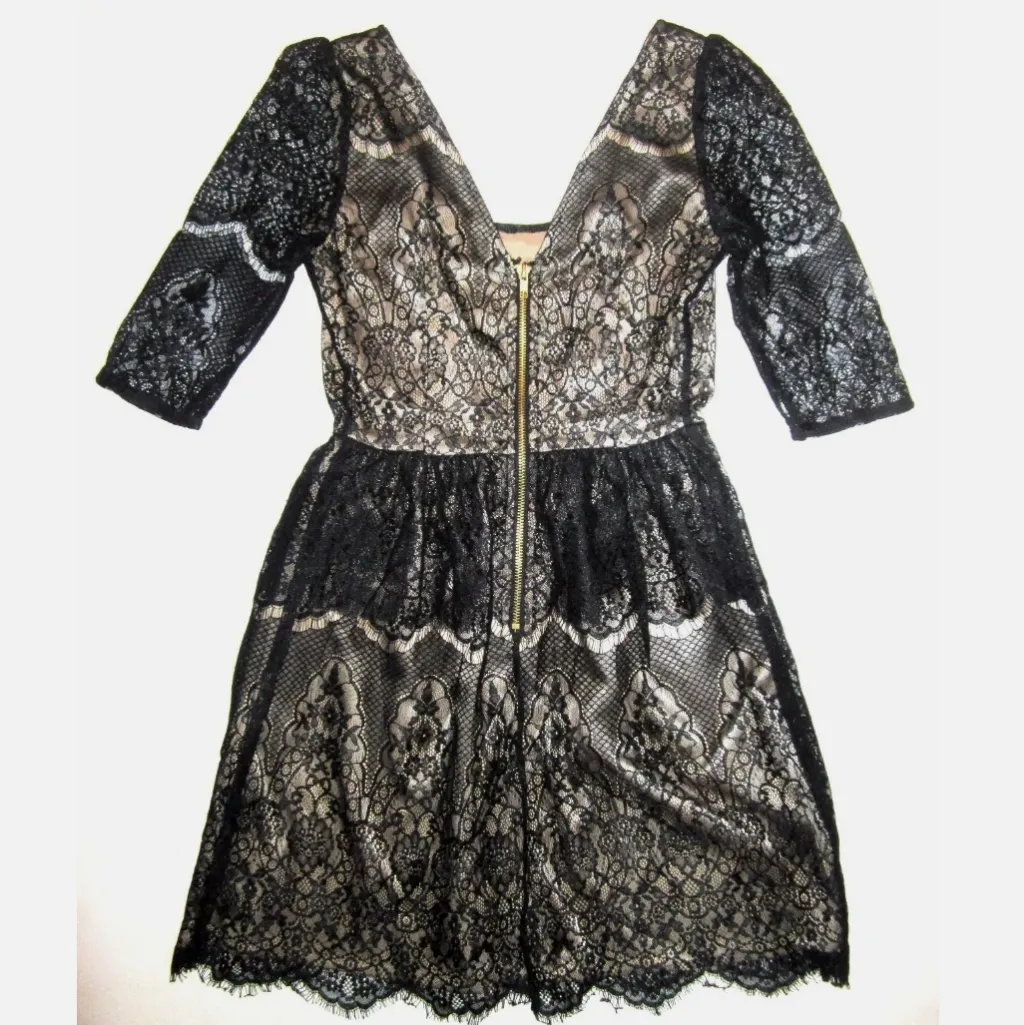 MISS ME MM XS‎ Couture Black Lace Nude DRESS Womens - Image 5