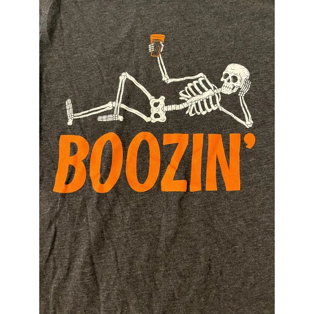 Bella Canvas Boozin' Skeleton Halloween Long Sleeve T-Shirt Gray Fun Adult - Image 3