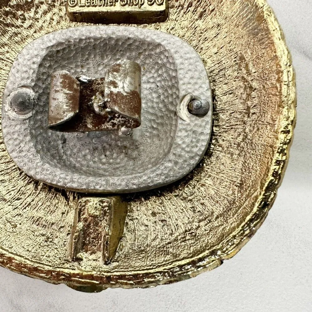 Leather Shop Vintage 1990 Croc Embossed Gold Tone Studded Cinch Belt Buckle - Image 11