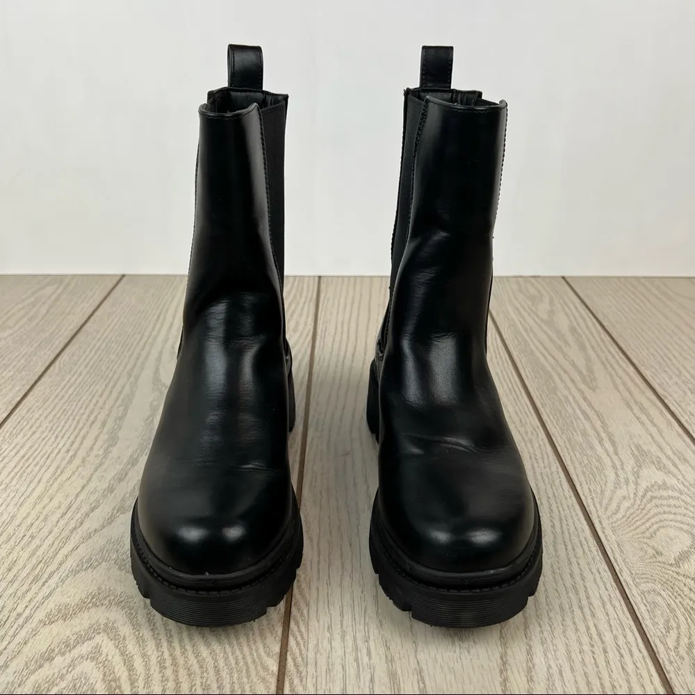 H Halston Rio Lug Sole Tall Chelsea Boots US6/EUR36.5 Black Vegan Leather $125 - Image 2