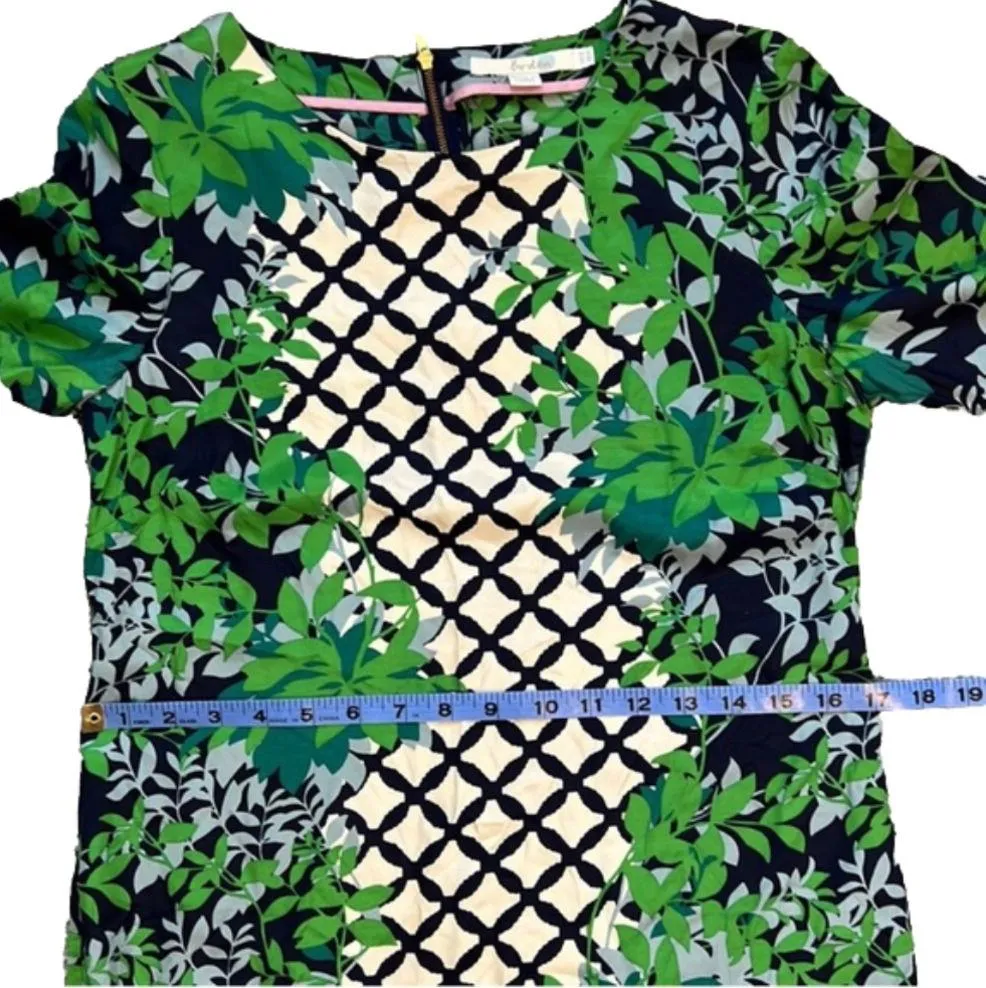 Boden Elisa top short sleeve silk blend back zips up blue green ivory, size 4 - Image 7