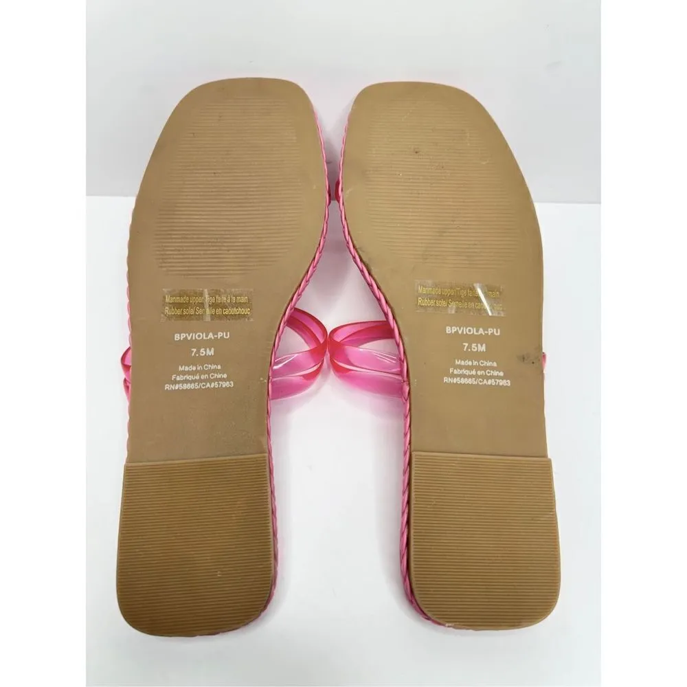 Nordstrom Sandals Size 7.5 BP Viola Barbie Pink Braided Square Toe Flat Slides - Image 8