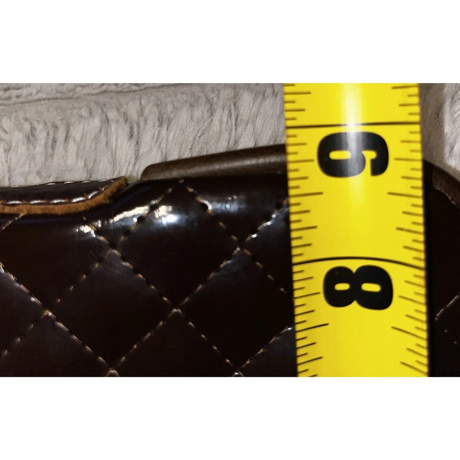 Consuela Quilted Brown Patent w Leather Trim Embroidered Clutch Wristlet NEW - Image 12