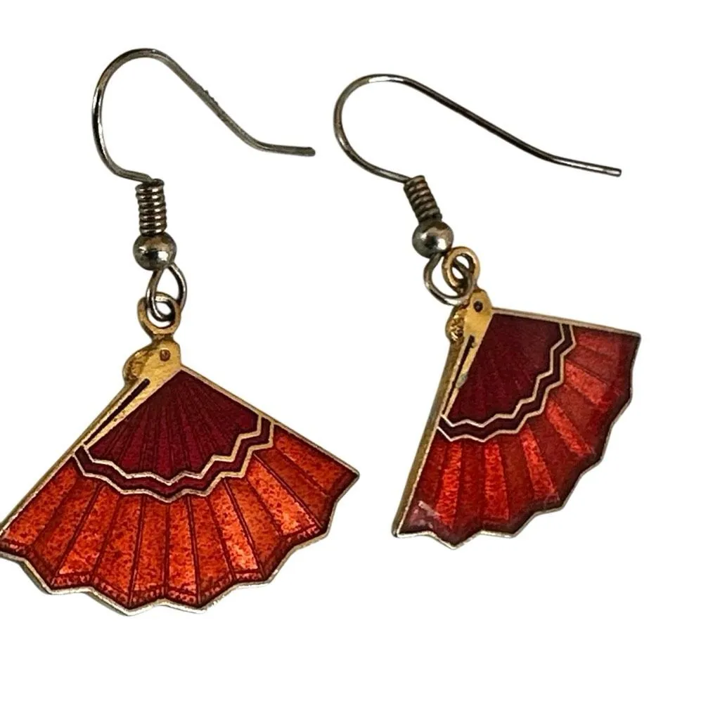 Red & Orange Cloisonné Fan Earrings - Image 10