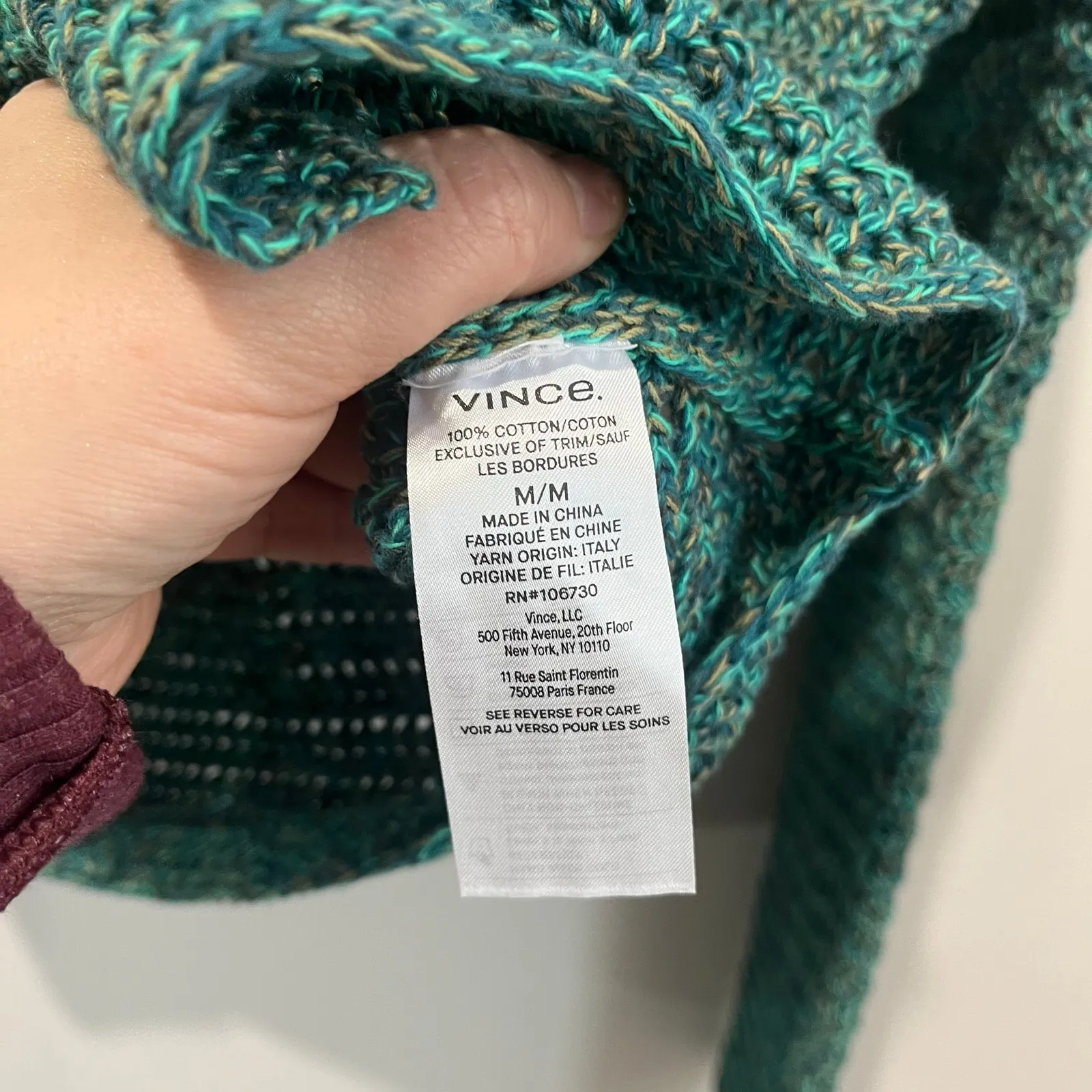 Vince Marled Crochet Knit Cardigan Teal Cotton Chic TV Chicago Fire Size M - Image 6