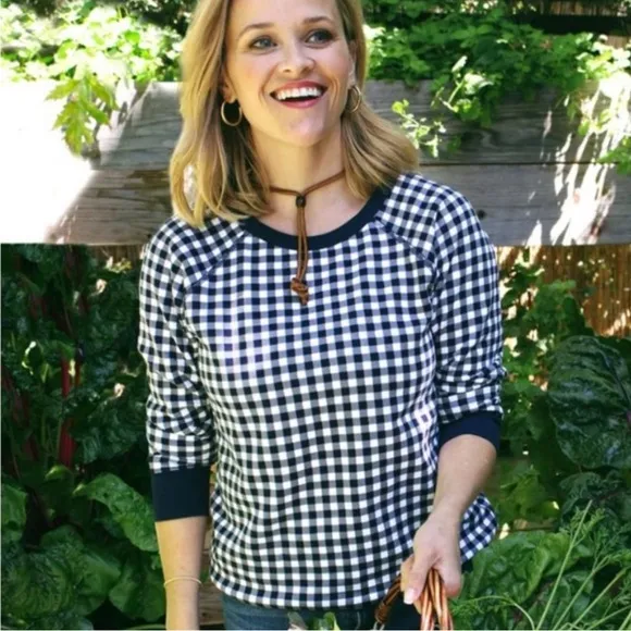 DRAPER JAMES NATALIE GINGHAM CHECK LONG SLEEVE ROUND NECK TOP SWEATSHIRT 1X - Image 2