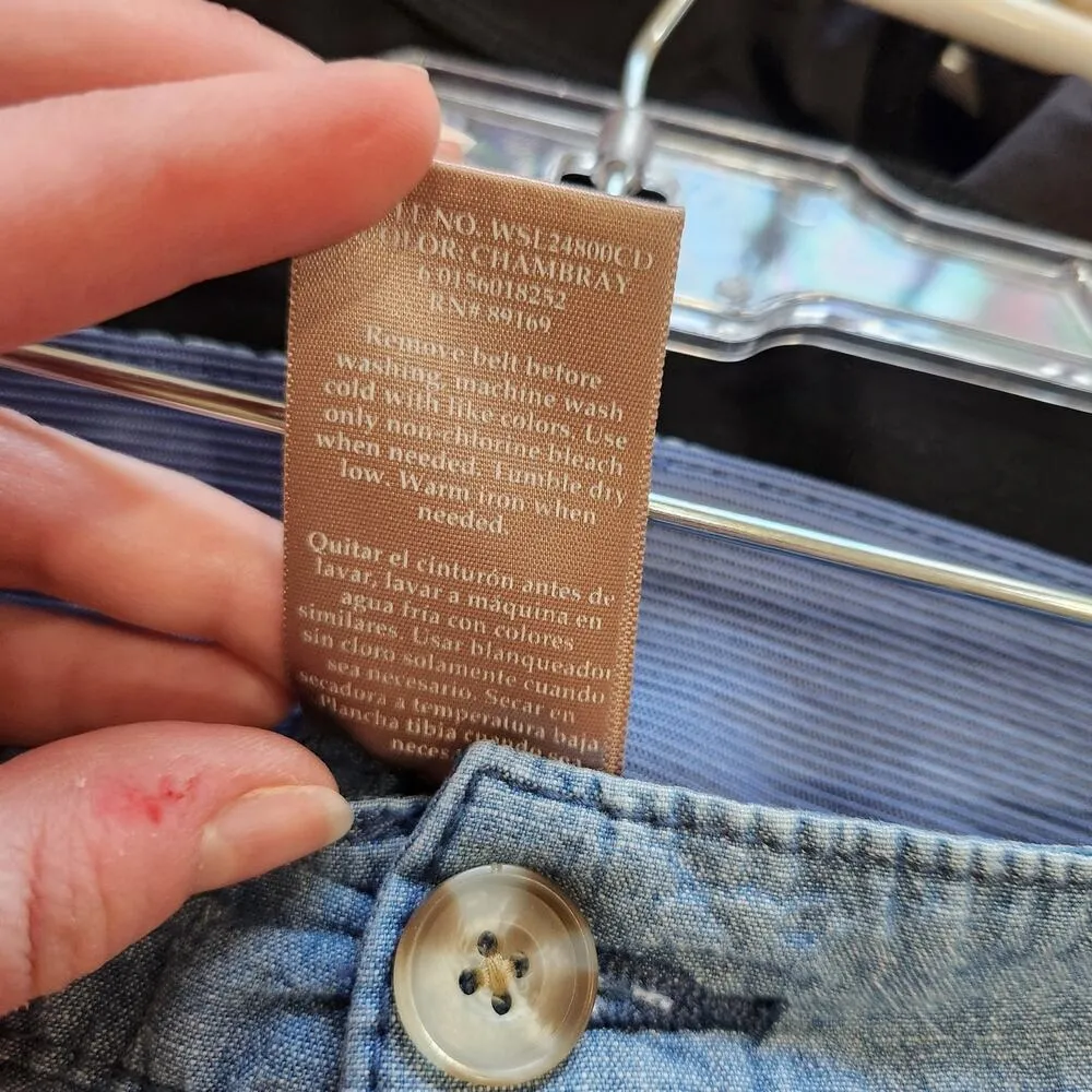 White Stag Chambray Bermuda Shorts Blue High Rise Flat Front Size 18 - Image 9