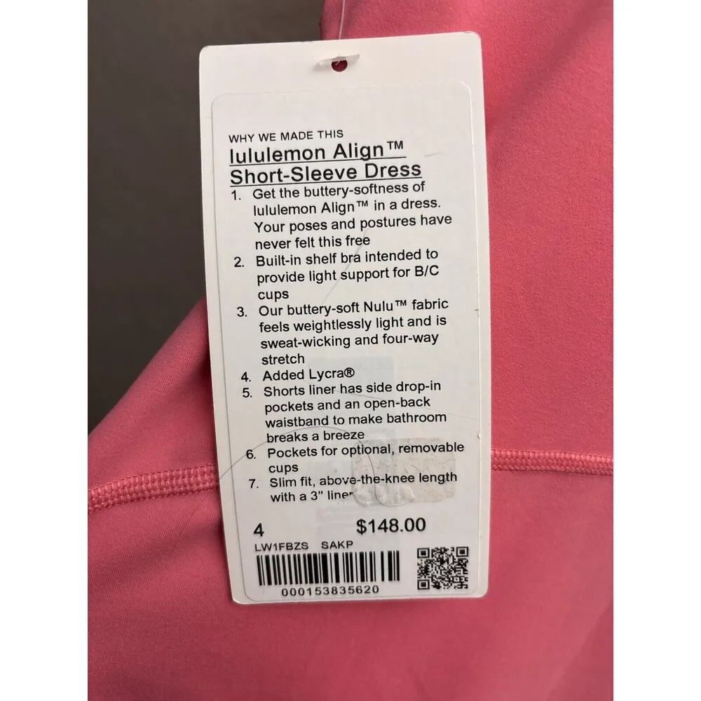 Lululemon Women Align Short Sleeve Dress | Sakura Pink | Size 4 New w/tag - Image 4