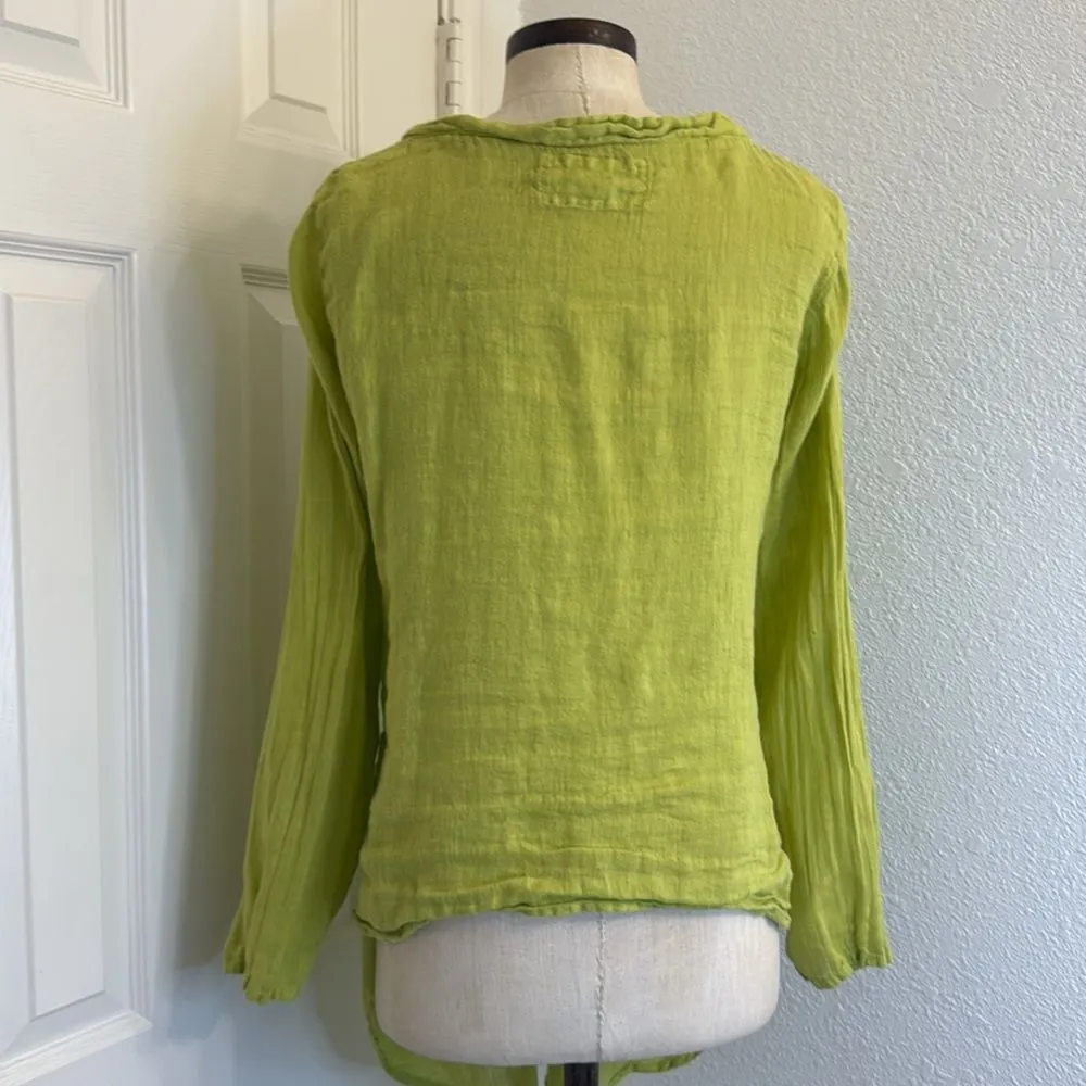 Grizas 100% linen button up cardigan lime green Size L - Image 11