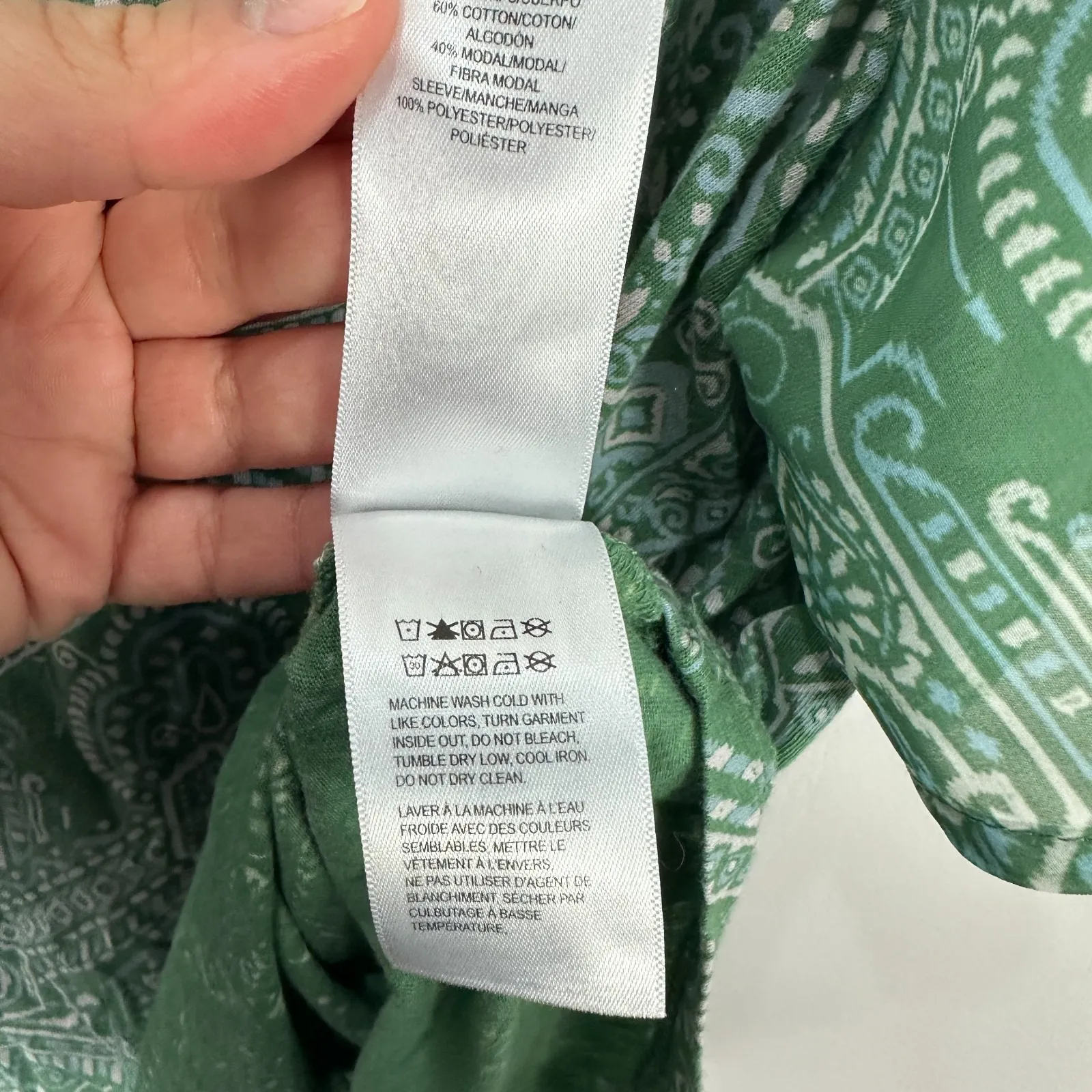 Lucky Brand Short Sleeve Top Womens Large Green Boho Indie Folk Whimsical - Image 3