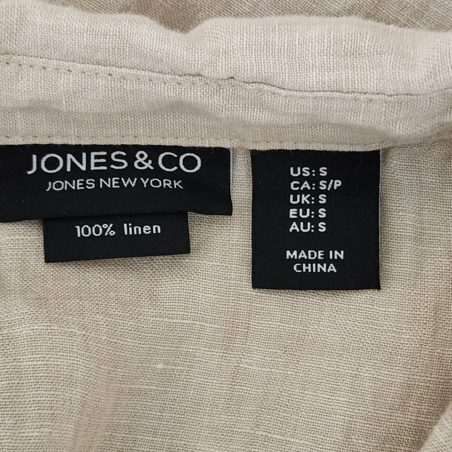 Jones & Co Beige Natural Linen Button Front Top with Chest Pockets Size Small - Image 7