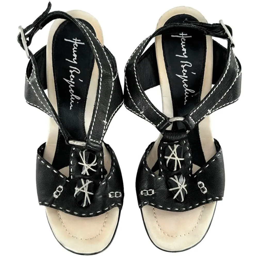 Henry Beguelin Black Leather Beaded Boho Sandals Size 38.5 - Image 5
