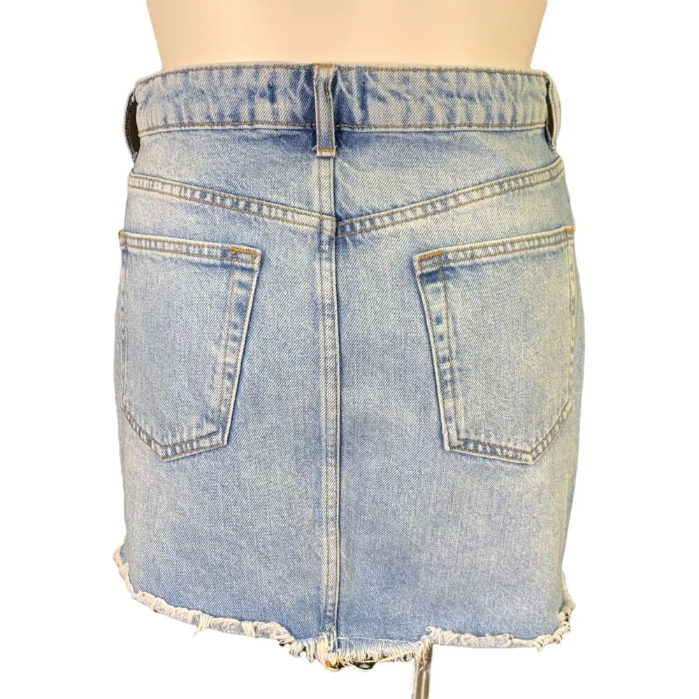 Zara Basic Womens Denim Blue Skirt Jean Floral Embroidered Asymmetrical Large - Image 9