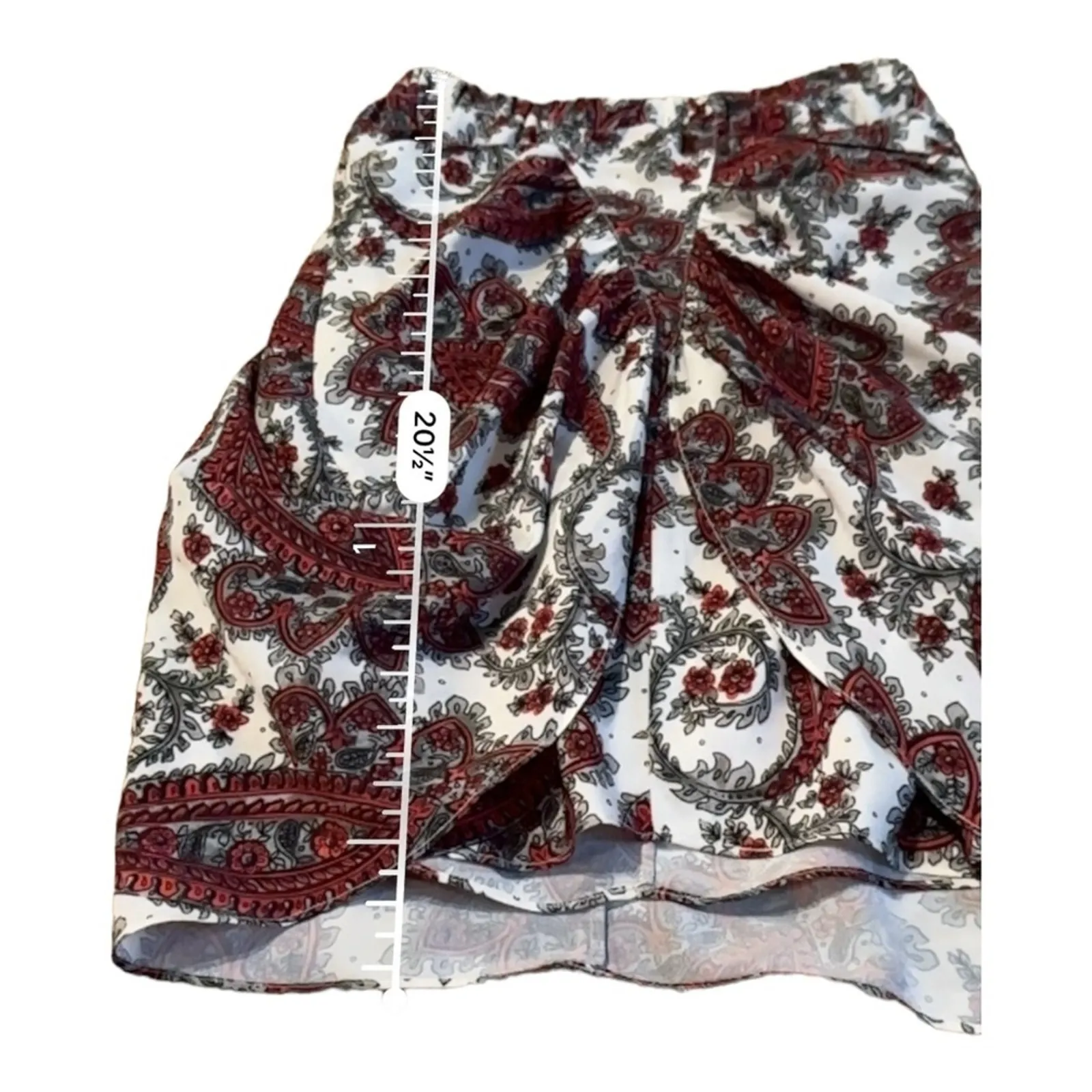 Isabel Marant Tilena White,‎ Black & Red Paisley Print Gathered Mini Skirt Sz 40 - Image 10