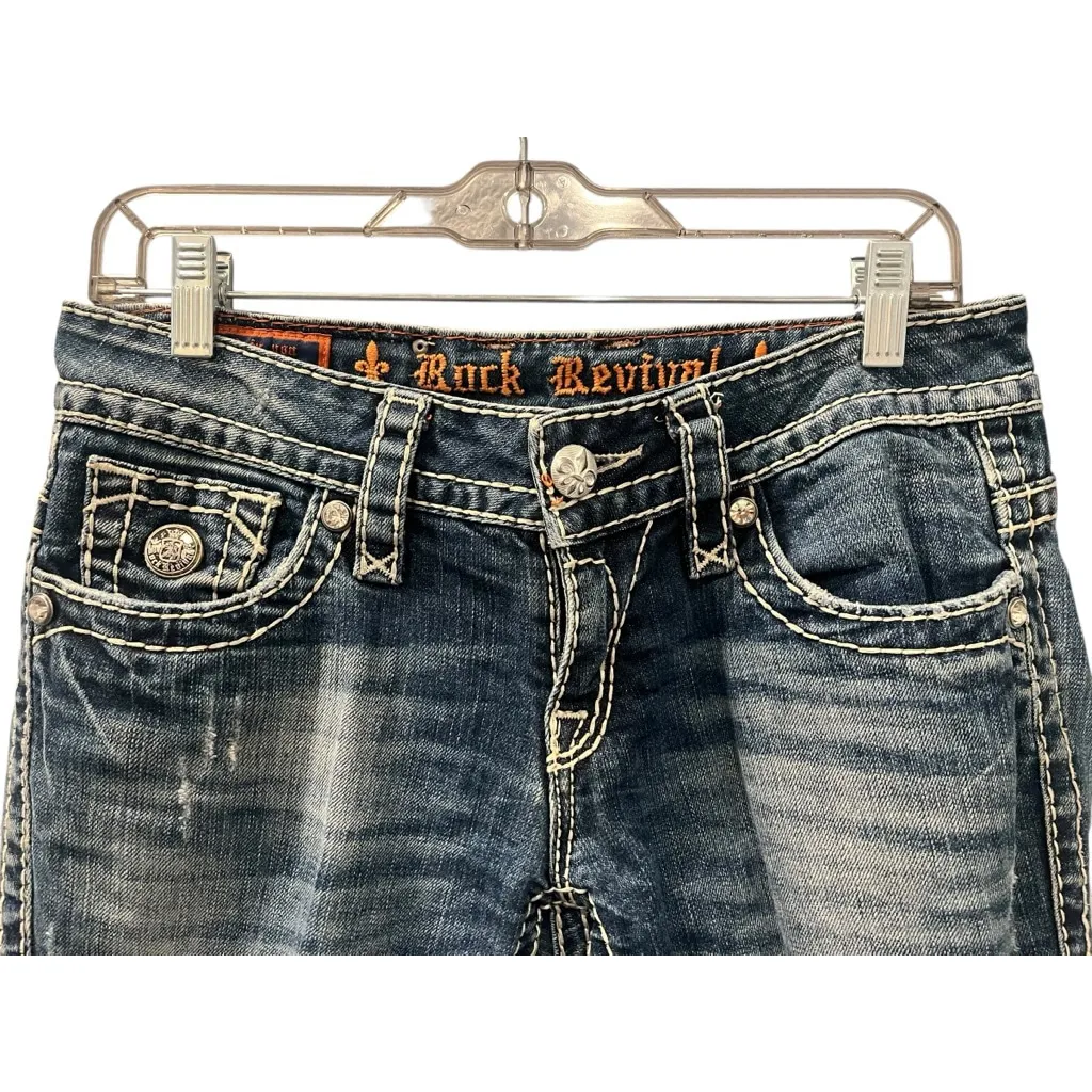 Rock Revival Jen Embroidered Embellished Skinny Jeans Women's Size 28 Sequins - Image 2