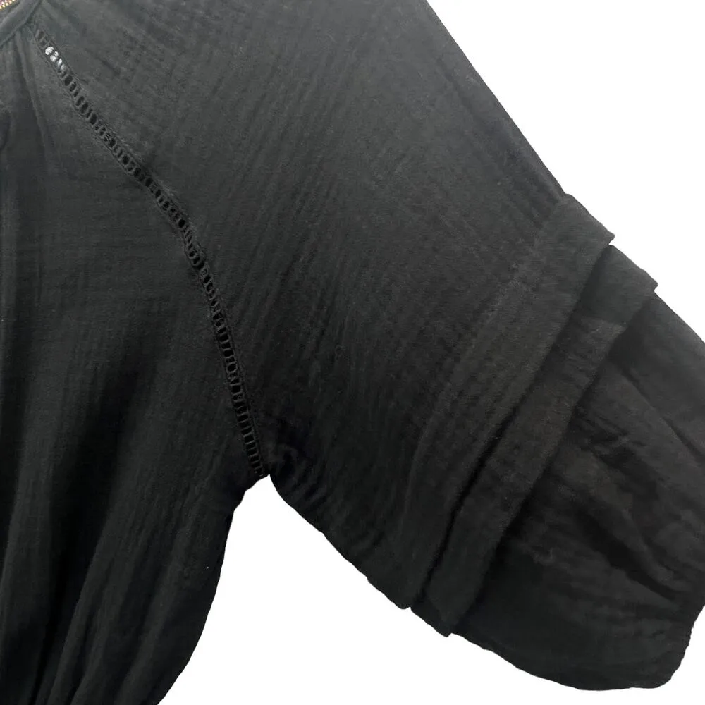 Knox Rose Gauze Romper Black Size S Half Sleeve Shorts Lined Cotton One Piece - Image 9