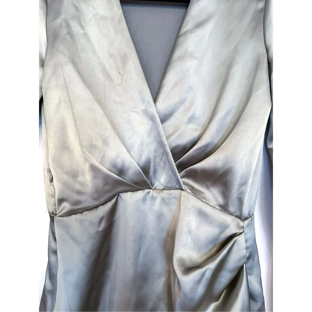 Wrap Satin Effect “Grey Green” Dress Blogger Favorite Womens X-Small - Image 8