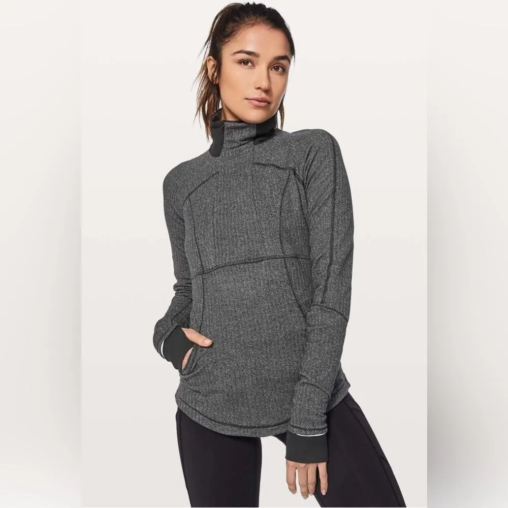 Lululemon Base Runner 1/2 Zip Heathered Herringbone Black Size 10 - Image 3