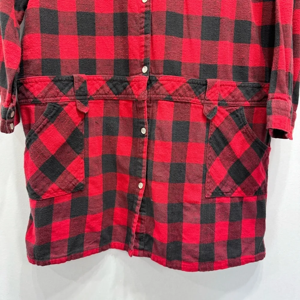 Vintage Yikes Black & Red Buffalo Plaid Flannel Shirt Dress Women’s Size Medium - Image 8