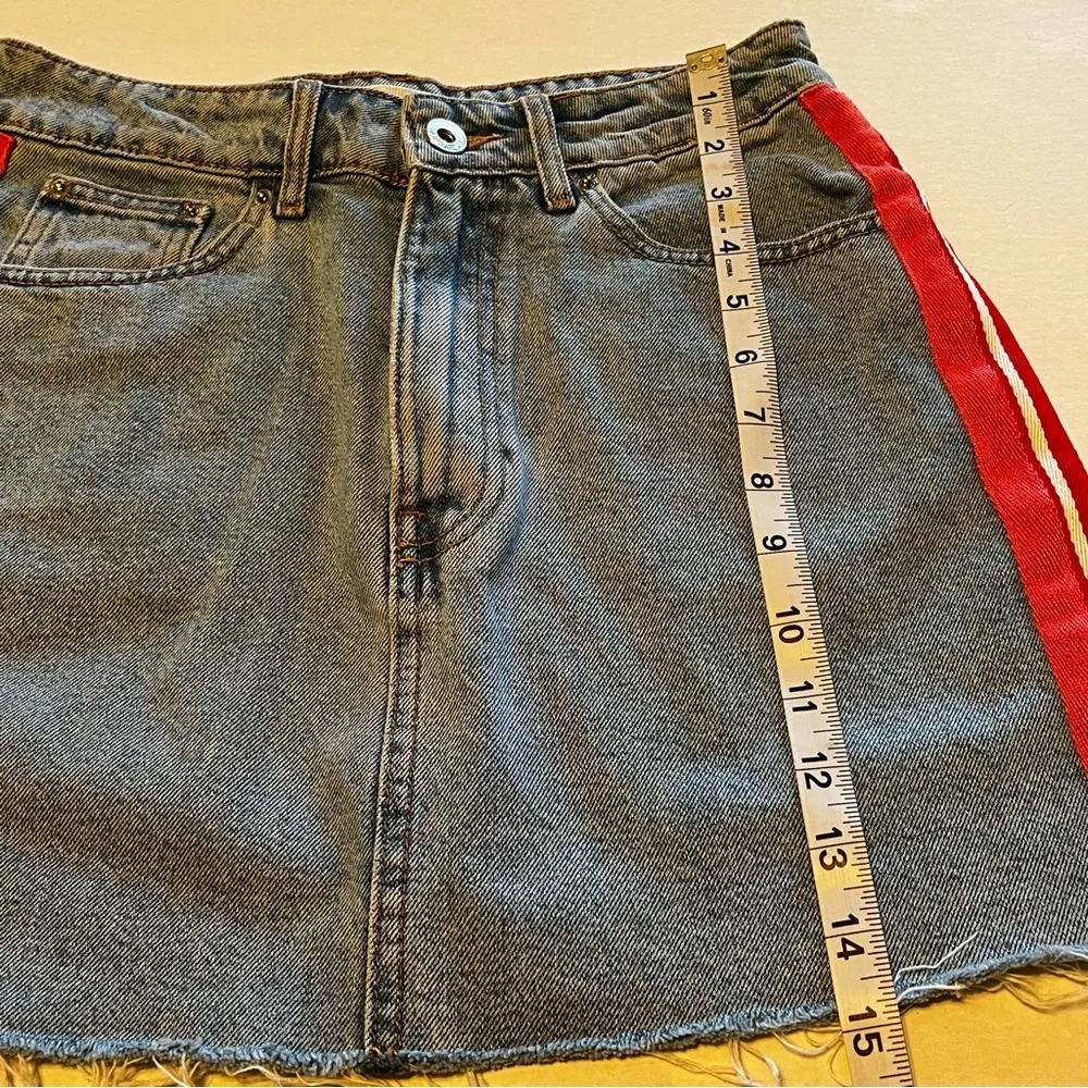 ZARA Authentic Denim TRF Womens Size Small Blue Denim Jean Skirt Red Stripe Mini - Image 6