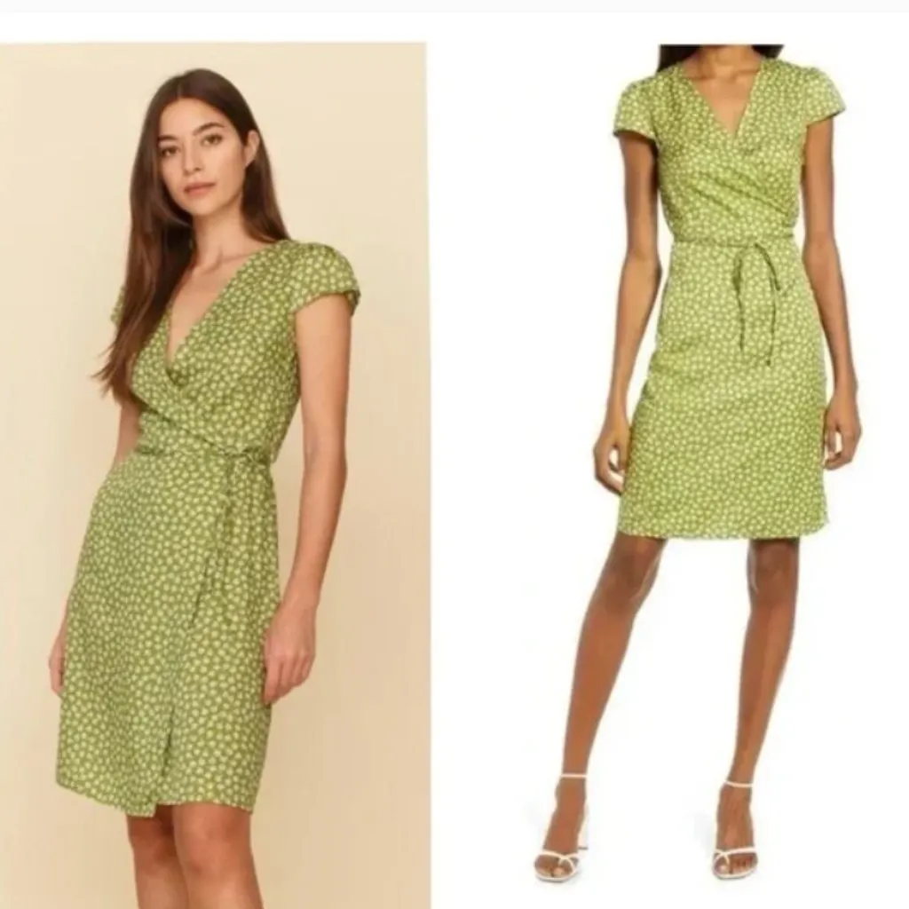 Reformation “Zena” Jesse Green Floral Print Wrap Dress - Image 2