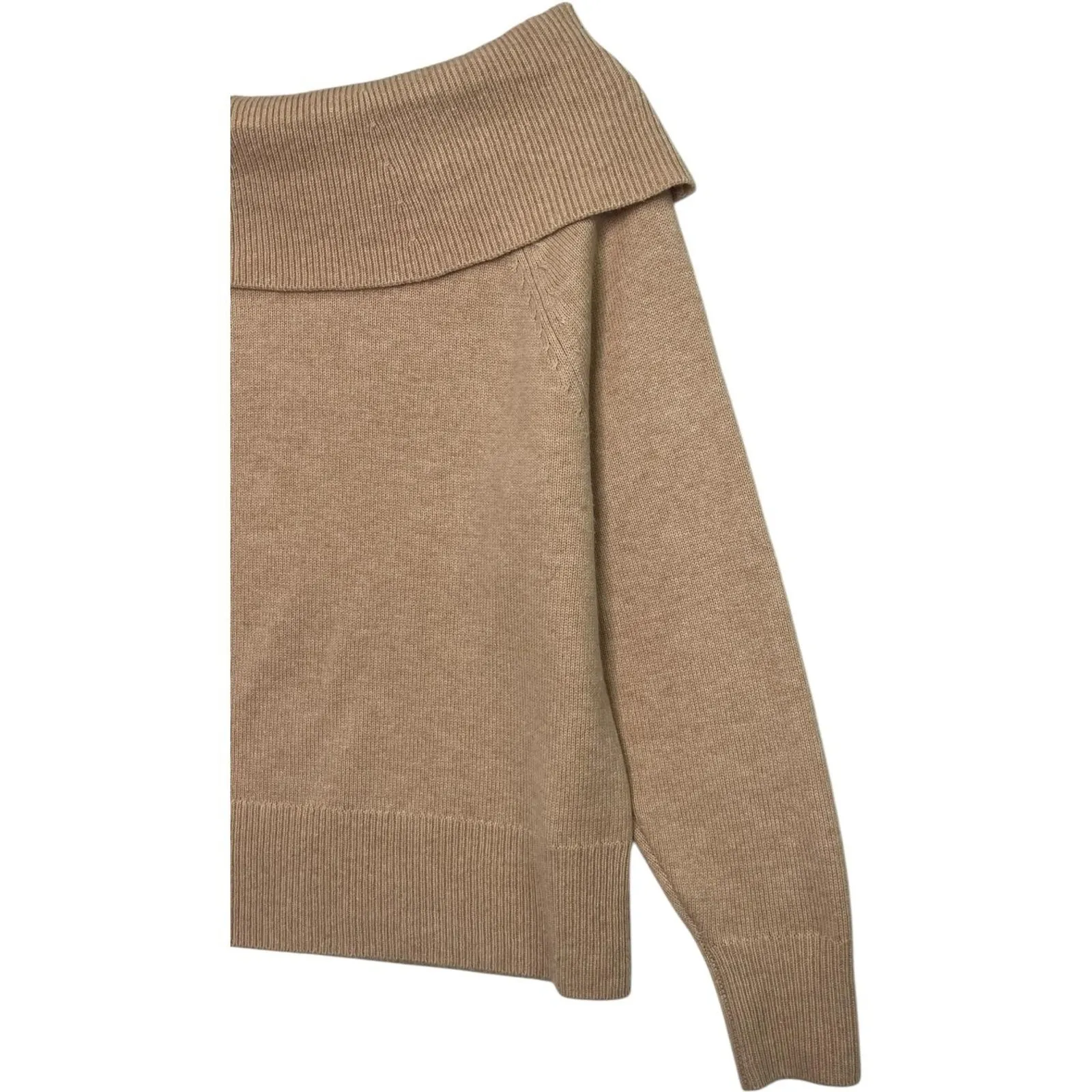 Paige Revolve Sweater Womens Large Tan Camel Off Shoulder Foldover Wool Pullover - Image 4