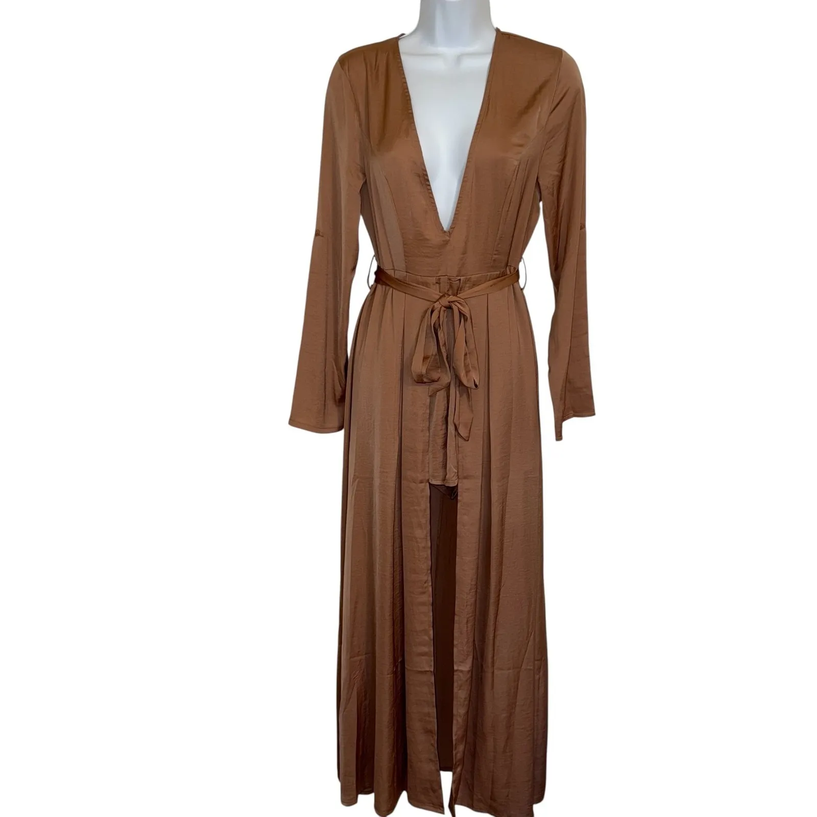 SELFIE LESLIE Rose Dust Pink L/S Maxi Romper Dress with Tie‎ NWT  Size Large - Image 2