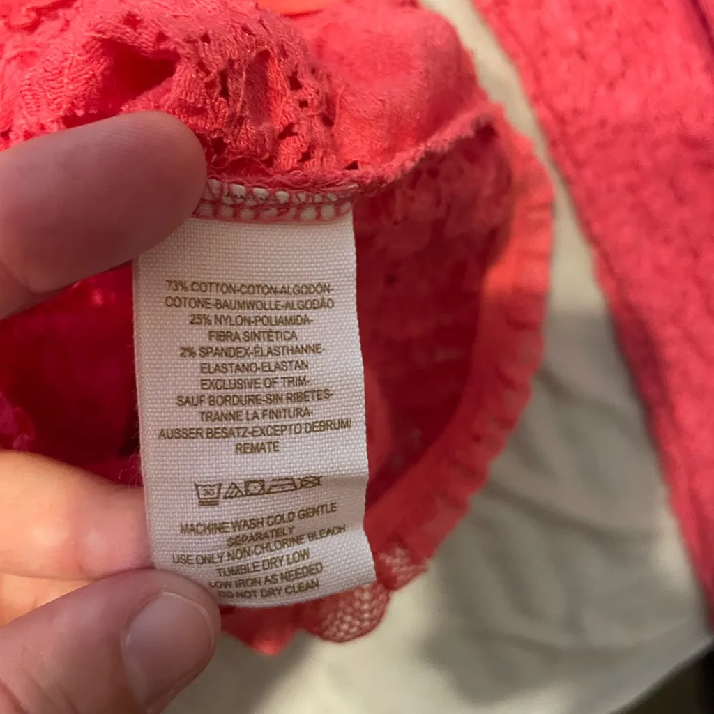 Free People Crochet Vibrant Pink Lace Top Fitted XS - Image 3