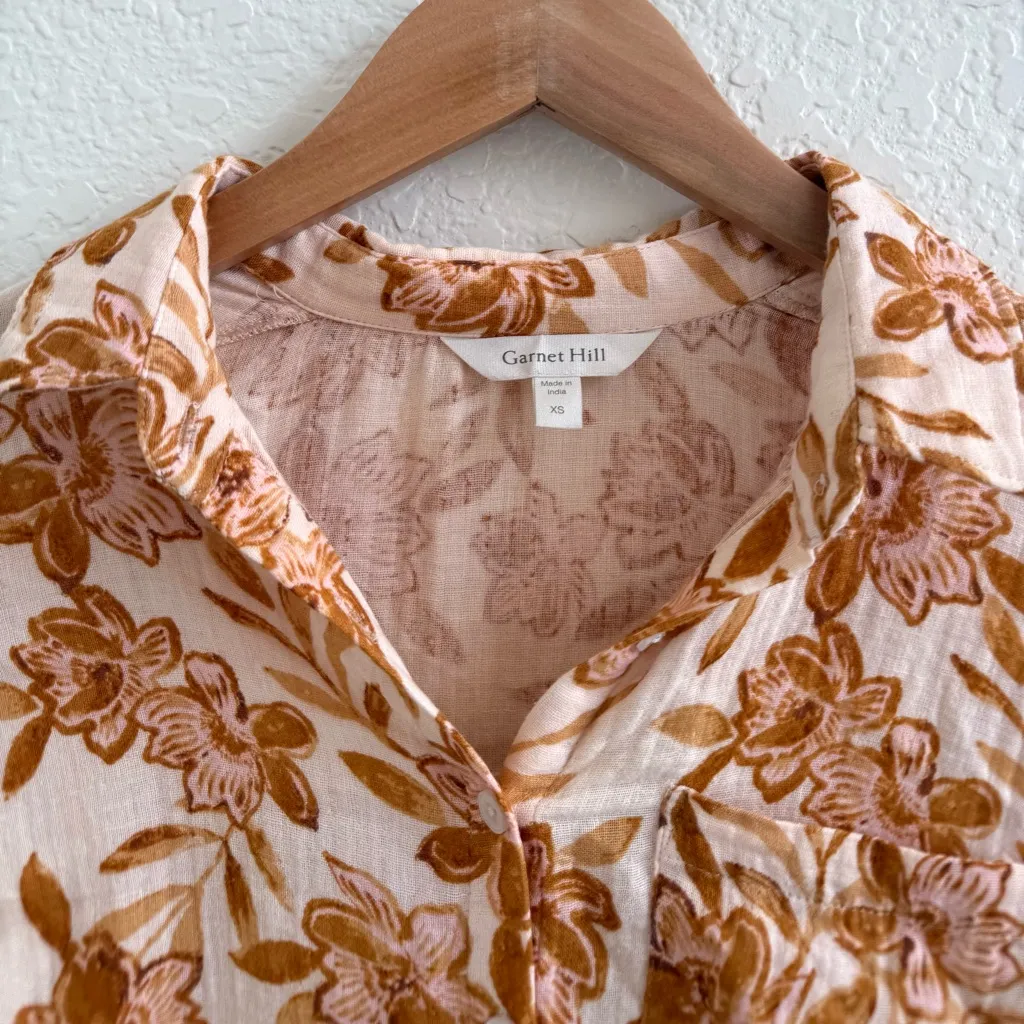 Garnet Hill Like New Vella Organic-Cotton Button-Down Blouse Orange Cream XS - Image 7