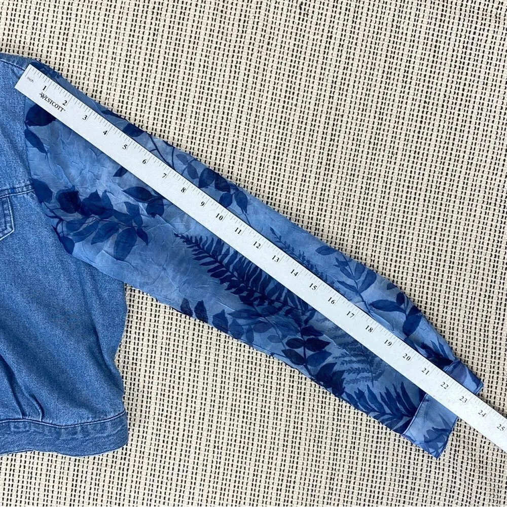 Nancy Bolen City Girl Embroidered Chambray Sheer Sleeve‎ Crop Shacket Blue 10P Blue - Image 13