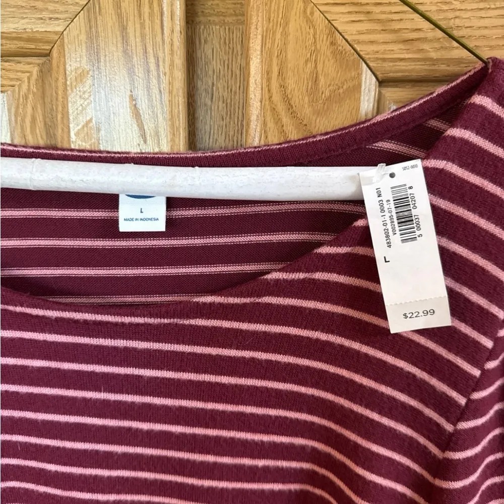 NWT Old Navy High-Low Hem Tunic Sweater Women’s Large Pink Burgundy Stripe - Image 3