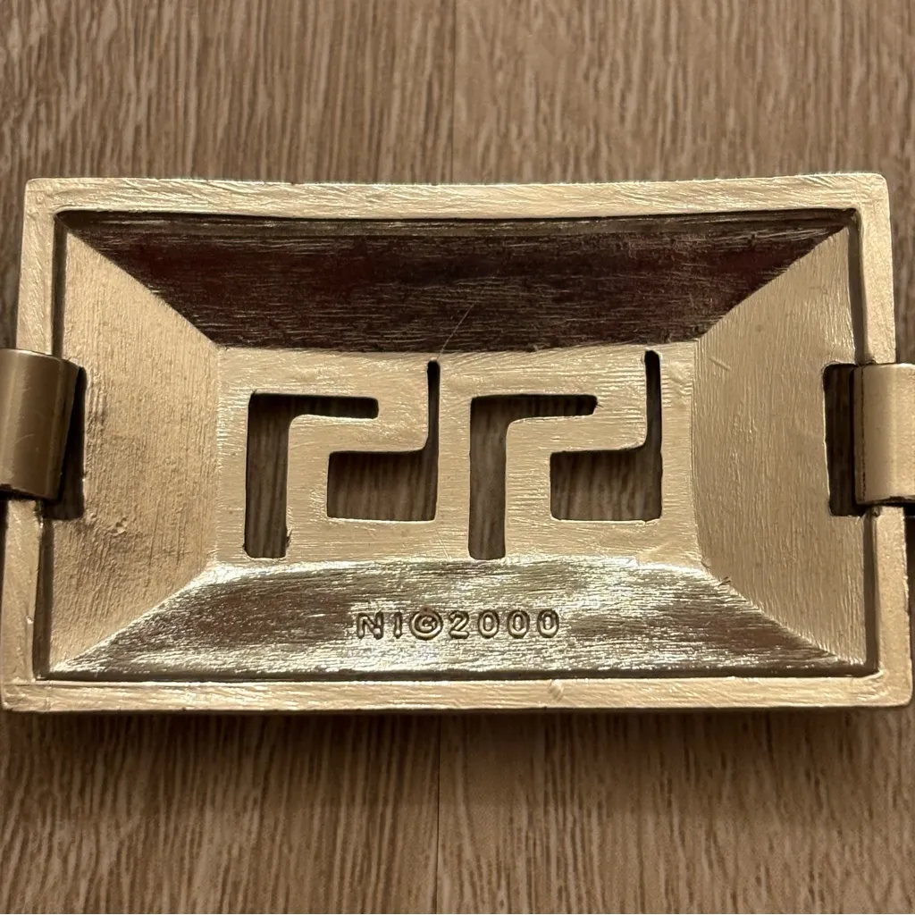 Silver Tone Greek Key Statement Adjustable Metal Belt © 2000 Y2K - Image 4