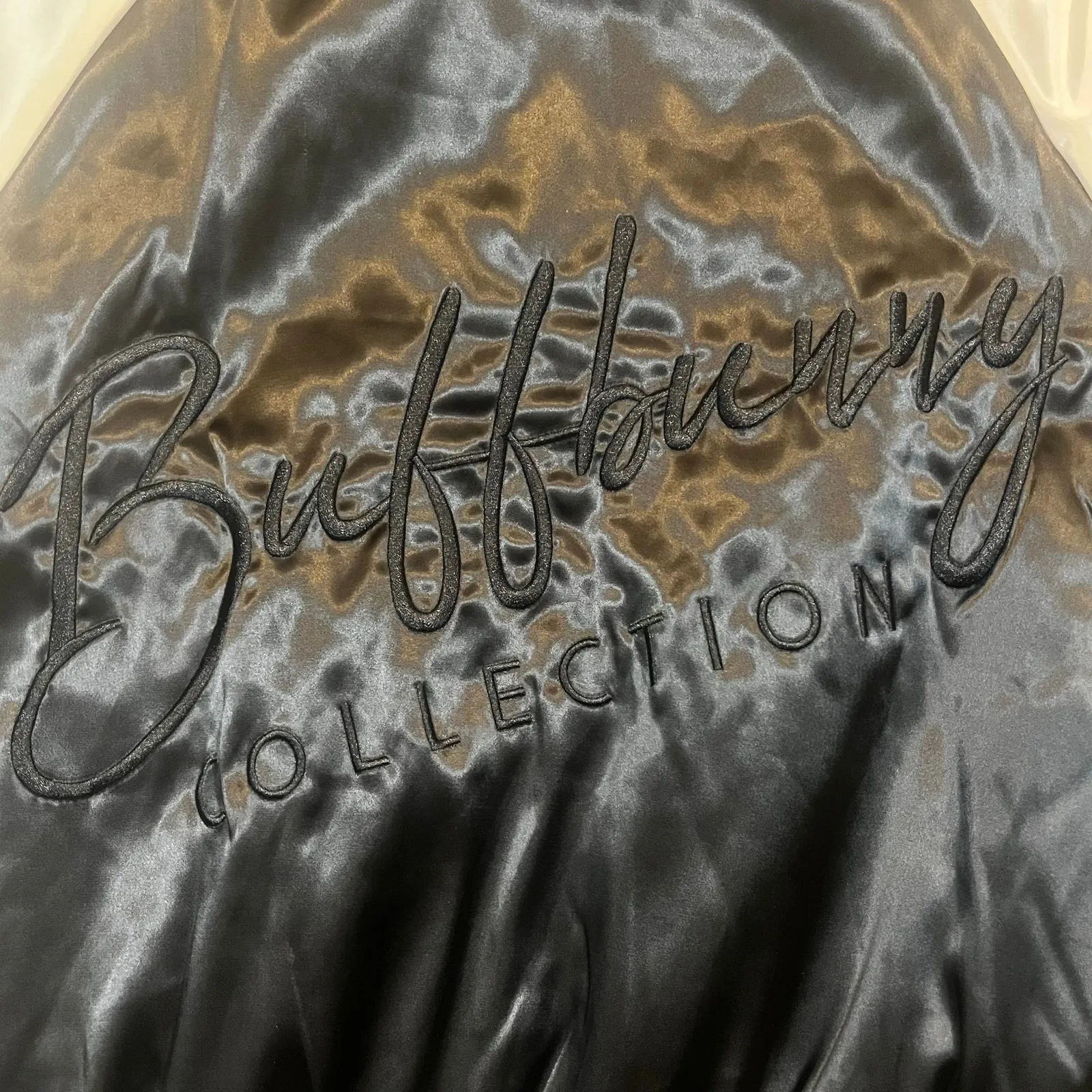 Buffbunny Collection Satin Varsity Bomber Jacket Quilted Black White Women XL - Image 5