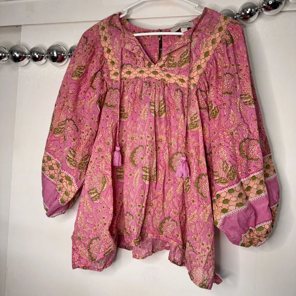 Cleobella Amaryllis Floral Cotton Boho Blouse Top - Image 3