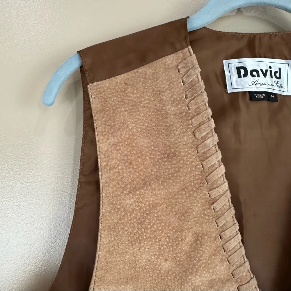 David Tan Brown Suede Leather Vest with Snap Closure M Size M - Image 3