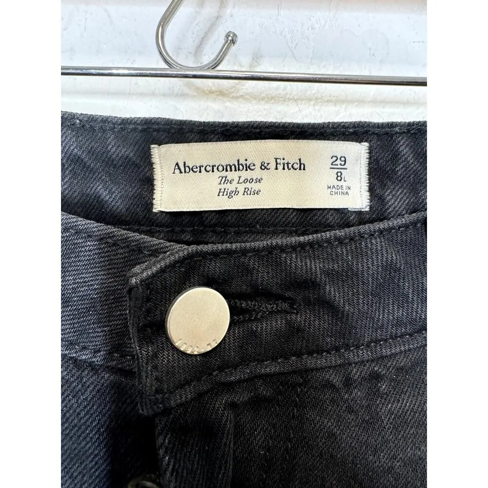 Abercrombie & Fitch The Loose High Rise Size 29 Raw Hem Black Pleated - Image 3