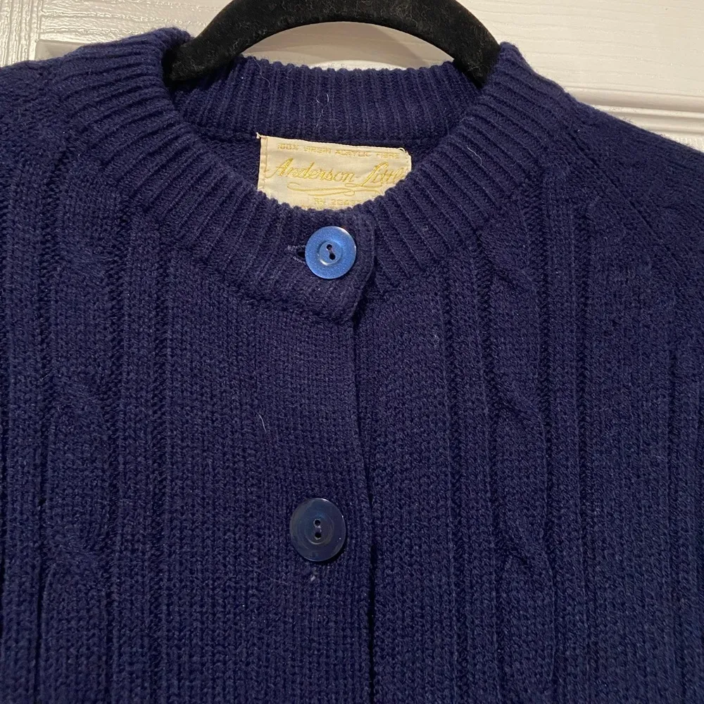 VTG Anderson Little Size M Navy Blue Cable Knit Button Front Cardigan Sweater Size M - Image 5