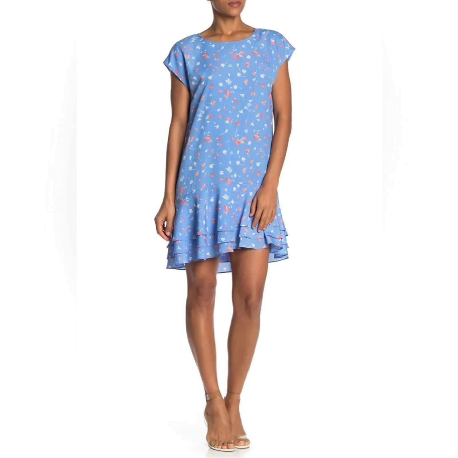 Joie Coreen Blue Floral Drop Waist Mini Summer Dress Cap Sleeves Keyhole NEW - Image 10