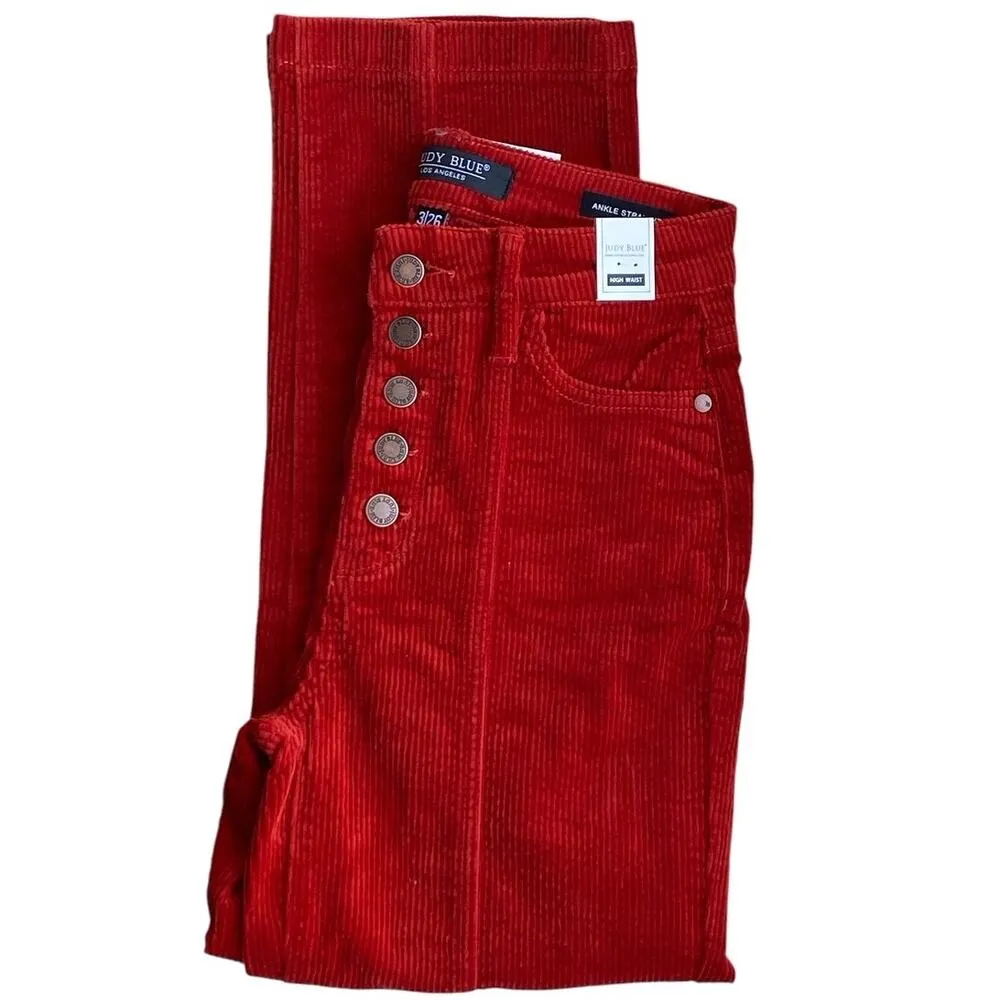 NWT ~ JUDY BLUE Mandy Cord Button Fly Ankle Straight Pants ~ Women's 3 / 26 - Image 5