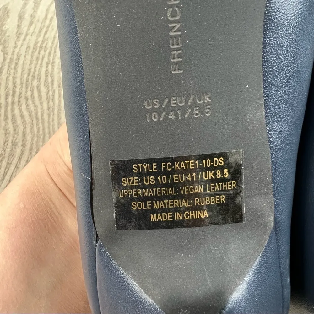 French Connection Kate Classic Pointy Toe Stiletto Pump 10 Navy Faux Leather $98 - Image 9